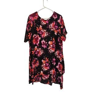 Sejour Casual Boho Short Sleeve Asymmetrical Tunic Blouse Floral Top Black 14W